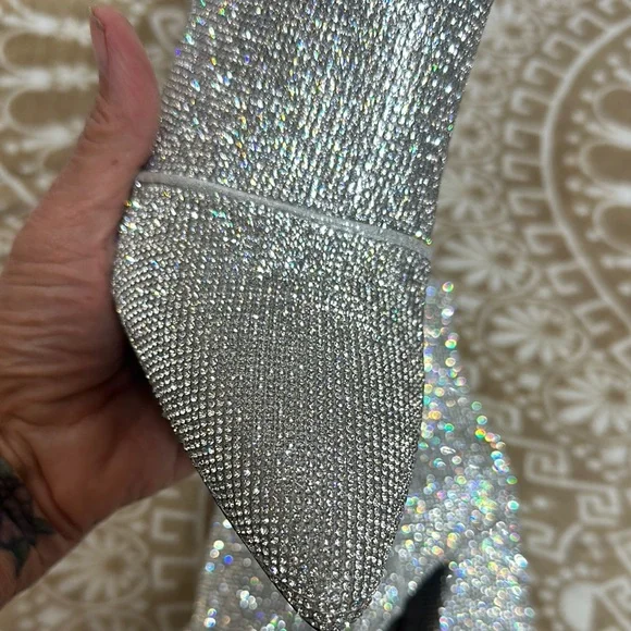 A New Day Silver Heeled Boots with Shimmering Rhinestones - Picture 3 of 16